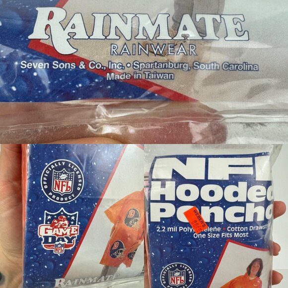 Vtg 90s Sealed NFL Denver Broncos Football Hooded Poncho Orange Rainmate 1 Size - Picture 5 of 10